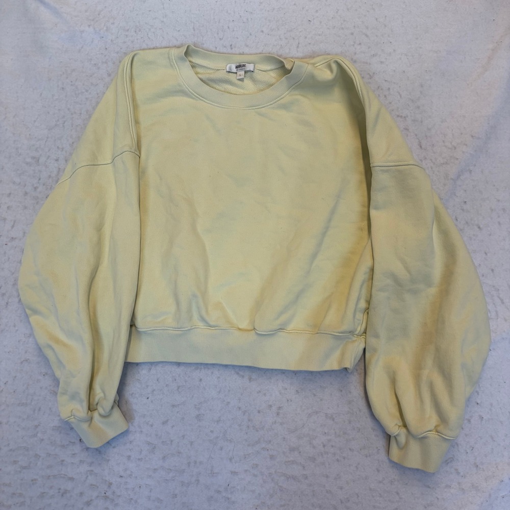 AGOLDE Sweatshirt Womens Large Yellow Balloon Sleeve Cropped Crew Neck